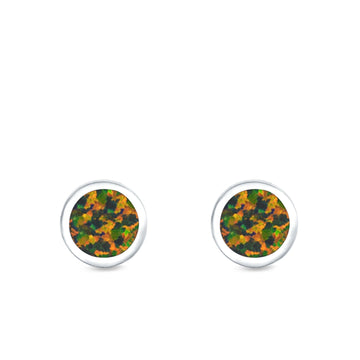 Round Stud Earrings Lab Created Black Opal 925 Sterling Silver (5mm)